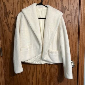 Off white formal faux fur coat